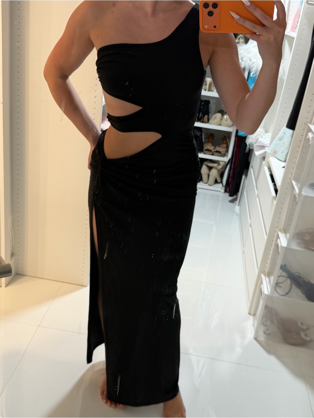 One-Shoulder Black Cutout Maxi Dress
